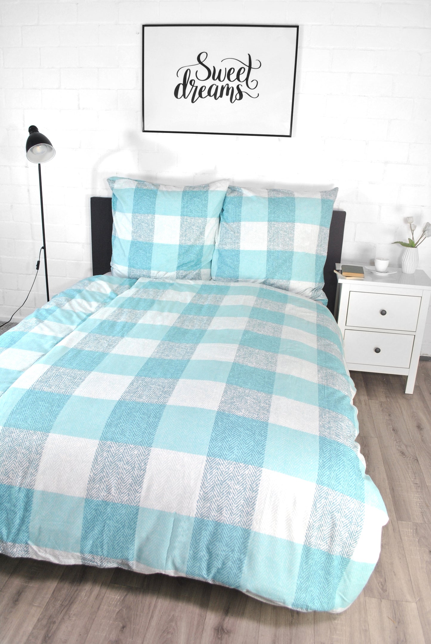 Bettwäsche - Biber - 100% Baumwolle 135x200 cm "Classic squares - blue"