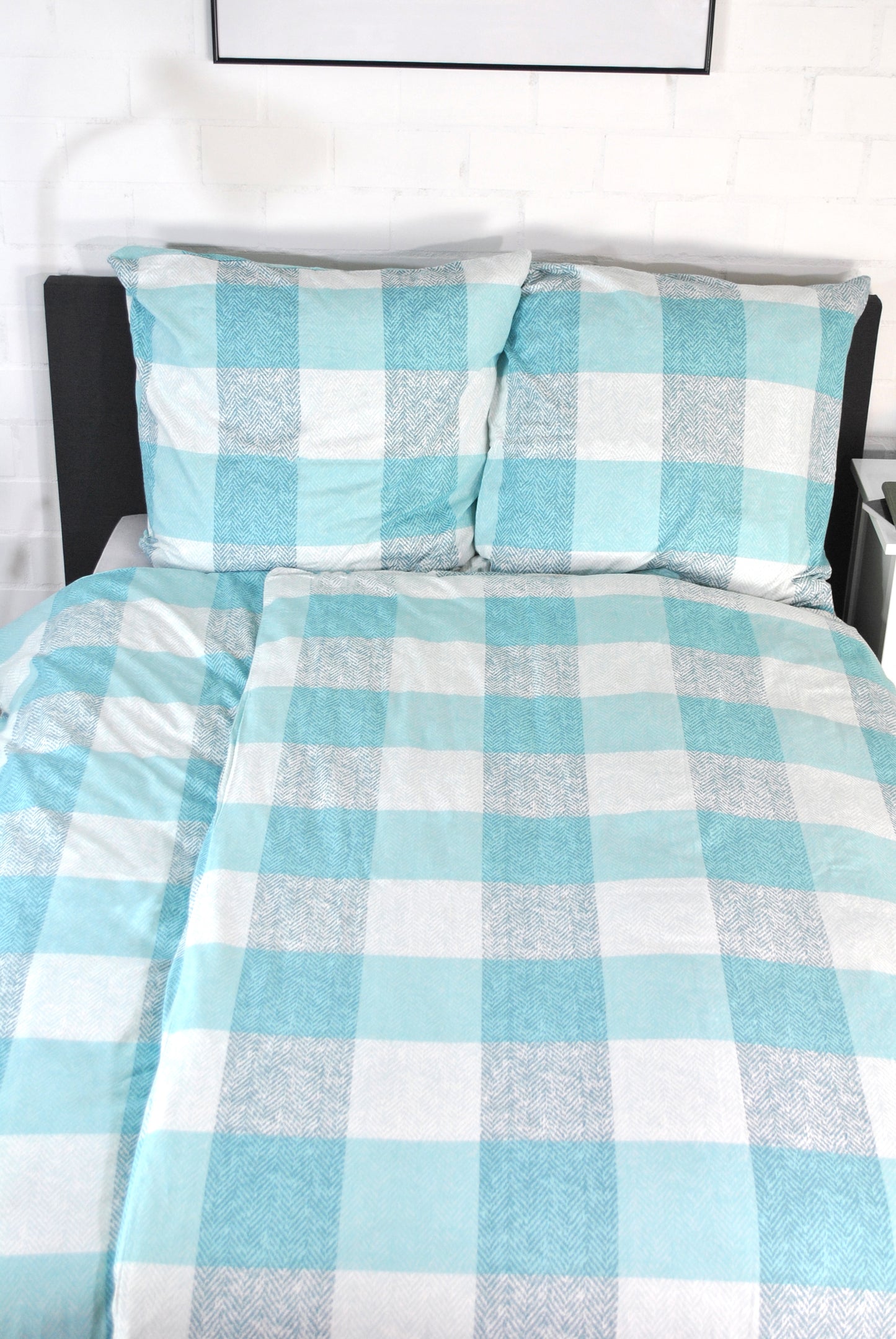 Bettwäsche - Biber - 100% Baumwolle 135x200 cm "Classic squares - blue"
