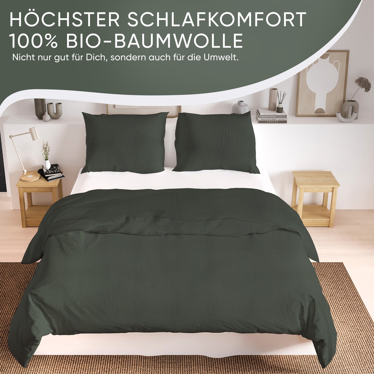 jilda-tex Bio-Bettwäsche Musselin Medina 100% Bio-Baumwolle Knitterlook Bügelfrei Uni Made in Green