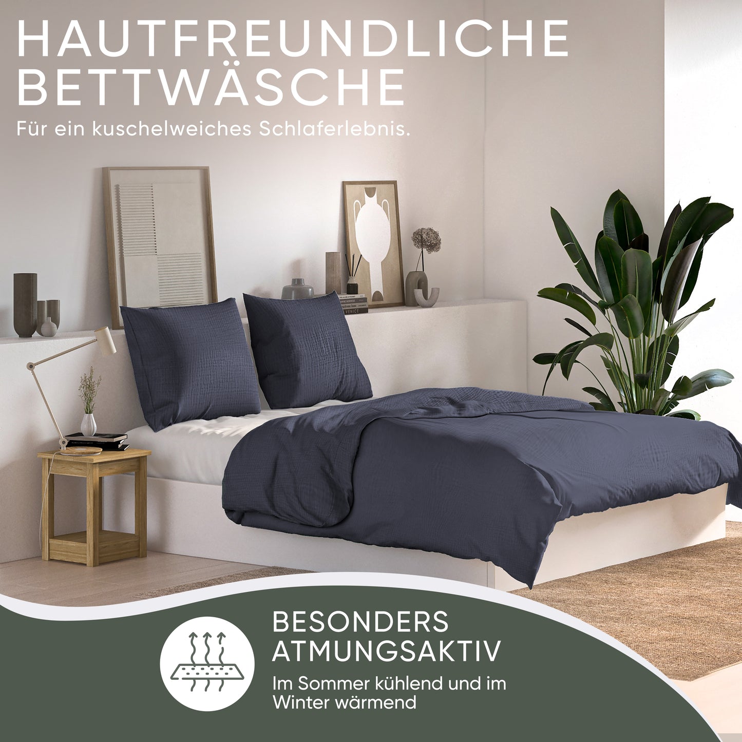 jilda-tex Bio-Bettwäsche Musselin Medina 100% Bio-Baumwolle Knitterlook Bügelfrei Uni Made in Green