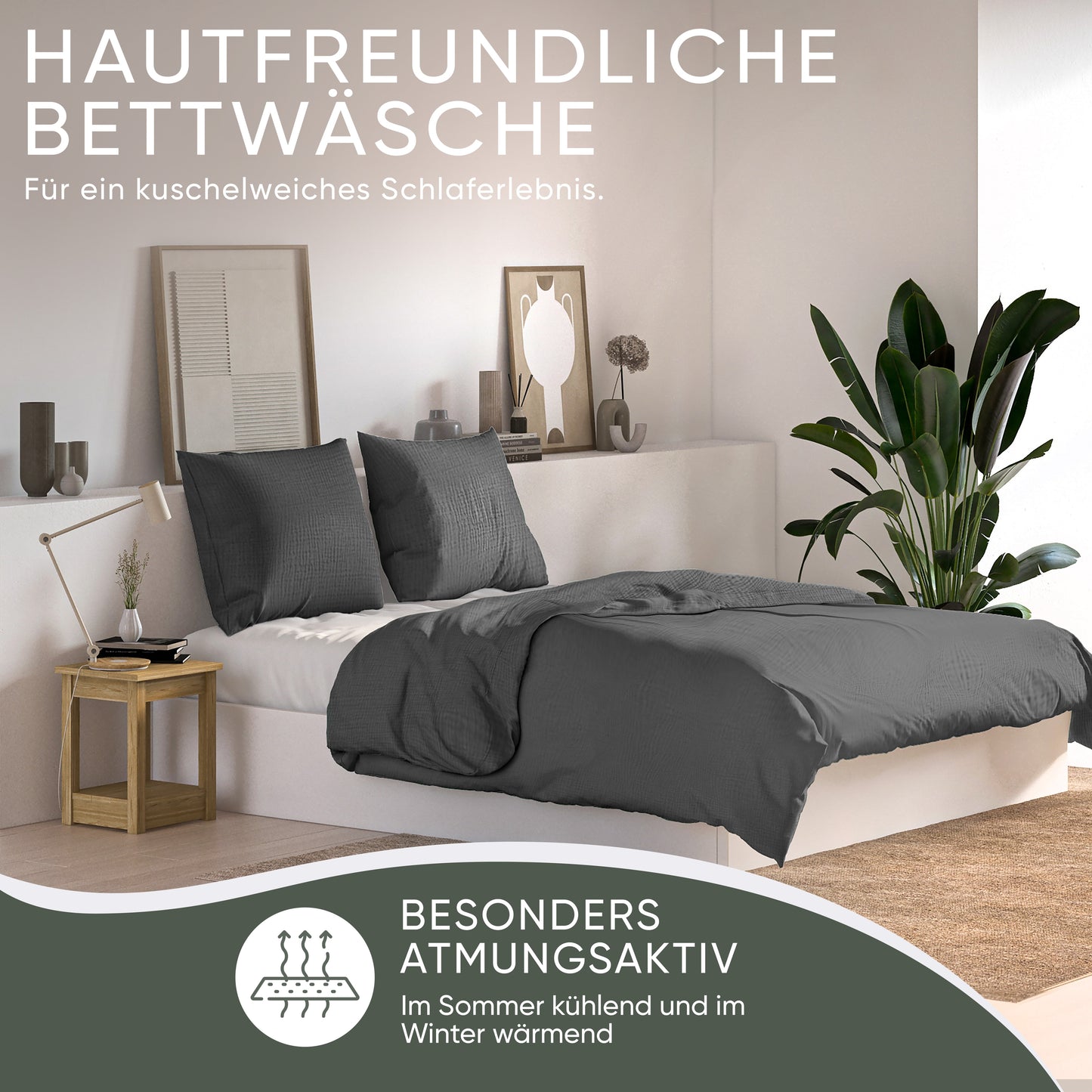 jilda-tex Bio-Bettwäsche Musselin Medina 100% Bio-Baumwolle Knitterlook Bügelfrei Uni Made in Green