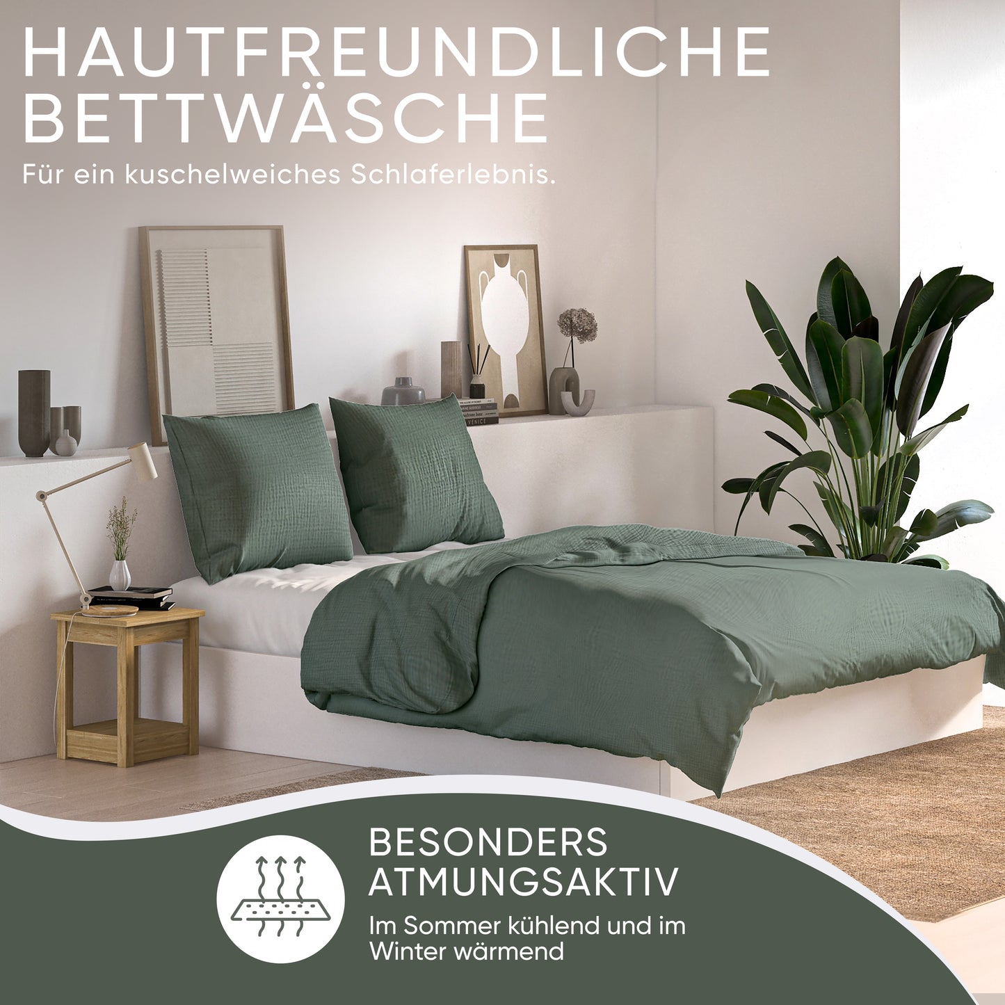 jilda-tex Bio-Bettwäsche Musselin Medina 100% Bio-Baumwolle Knitterlook Bügelfrei Uni Made in Green