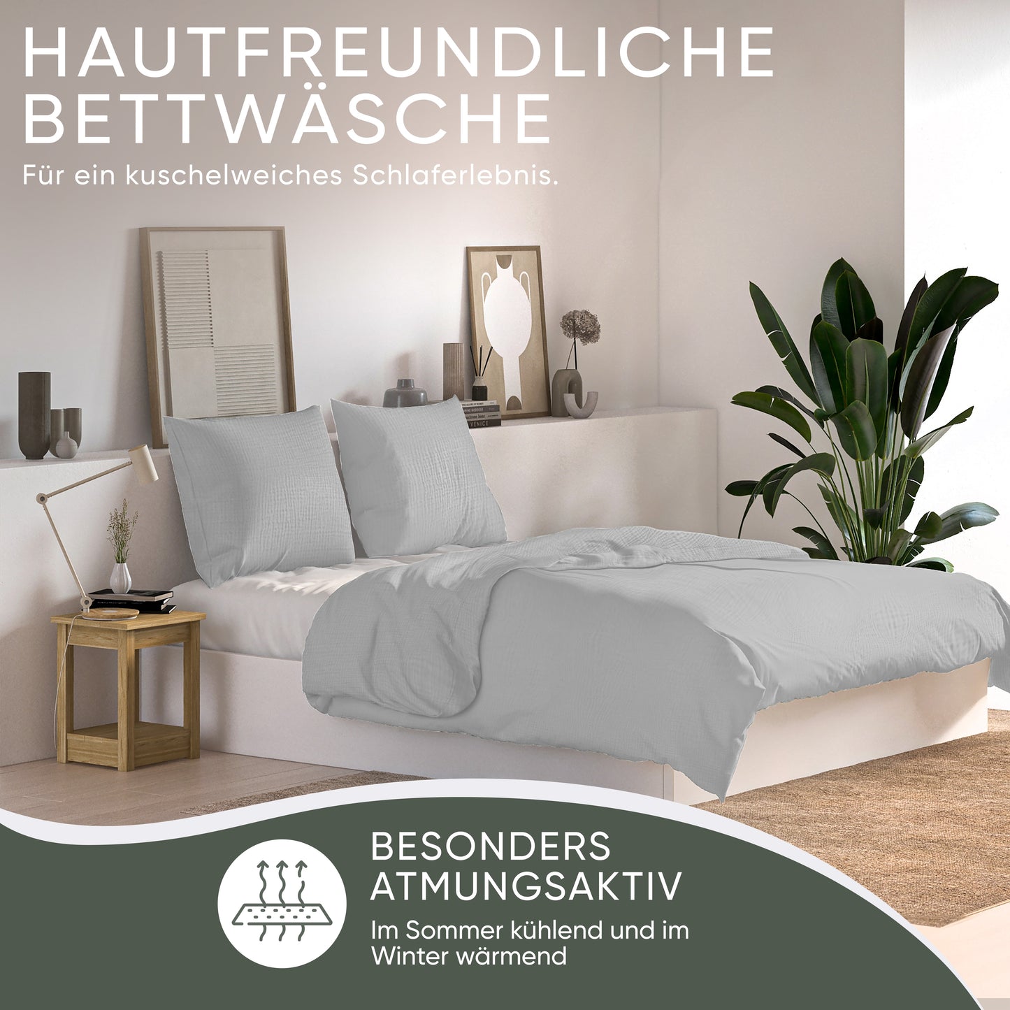 jilda-tex Bio-Bettwäsche Musselin Medina 100% Bio-Baumwolle Knitterlook Bügelfrei Uni Made in Green