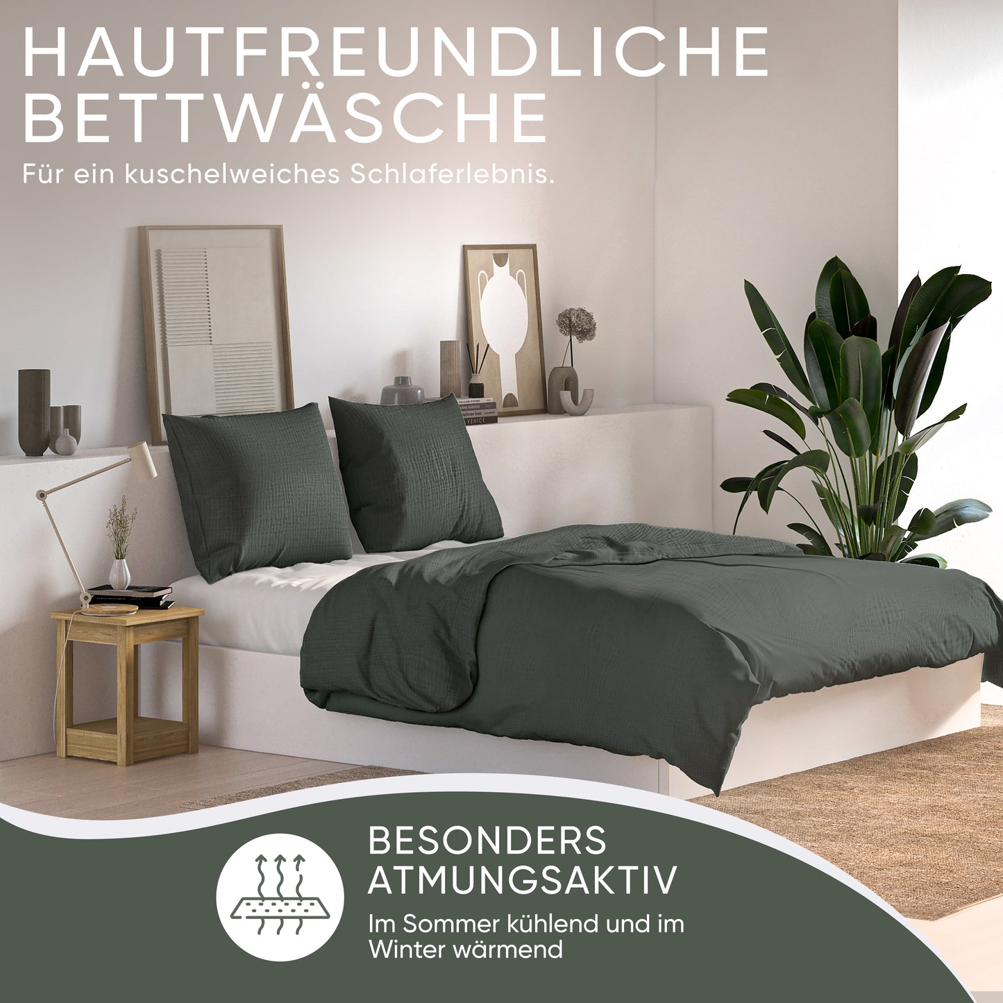 jilda-tex Bio-Bettwäsche Musselin Medina 100% Bio-Baumwolle Knitterlook Bügelfrei Uni Made in Green