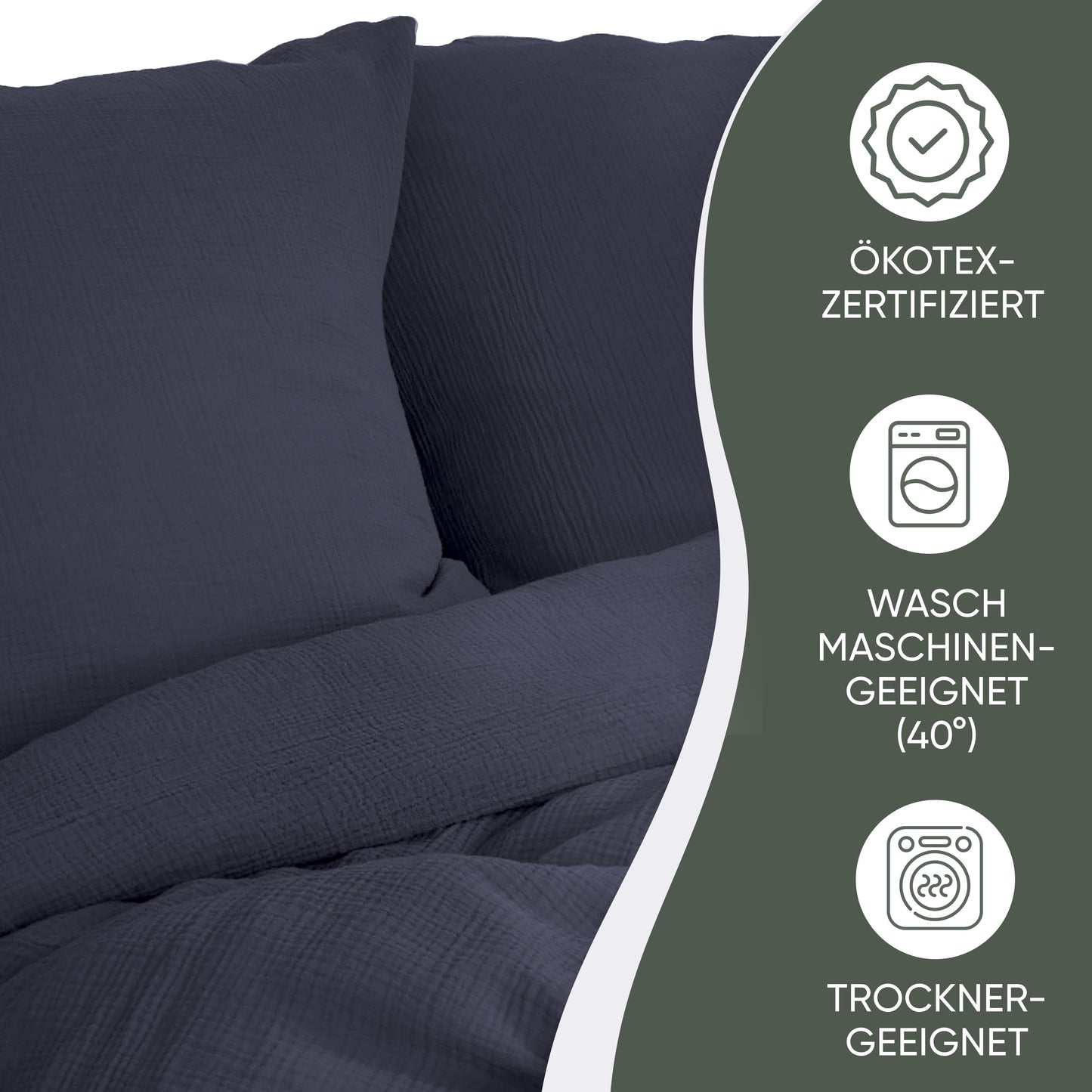 jilda-tex Bio-Bettwäsche Musselin Medina 100% Bio-Baumwolle Knitterlook Bügelfrei Uni Made in Green