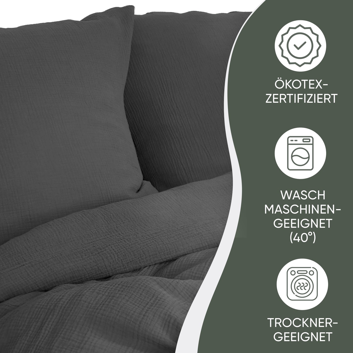 jilda-tex Bio-Bettwäsche Musselin Medina 100% Bio-Baumwolle Knitterlook Bügelfrei Uni Made in Green