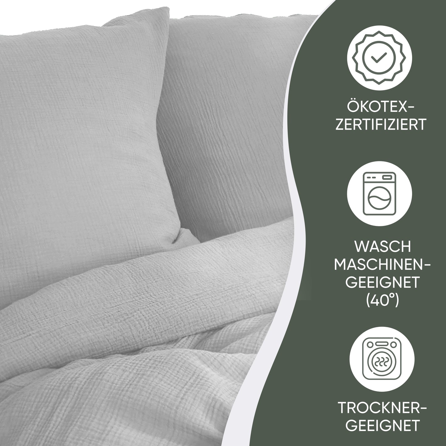 jilda-tex Bio-Bettwäsche Musselin Medina 100% Bio-Baumwolle Knitterlook Bügelfrei Uni Made in Green