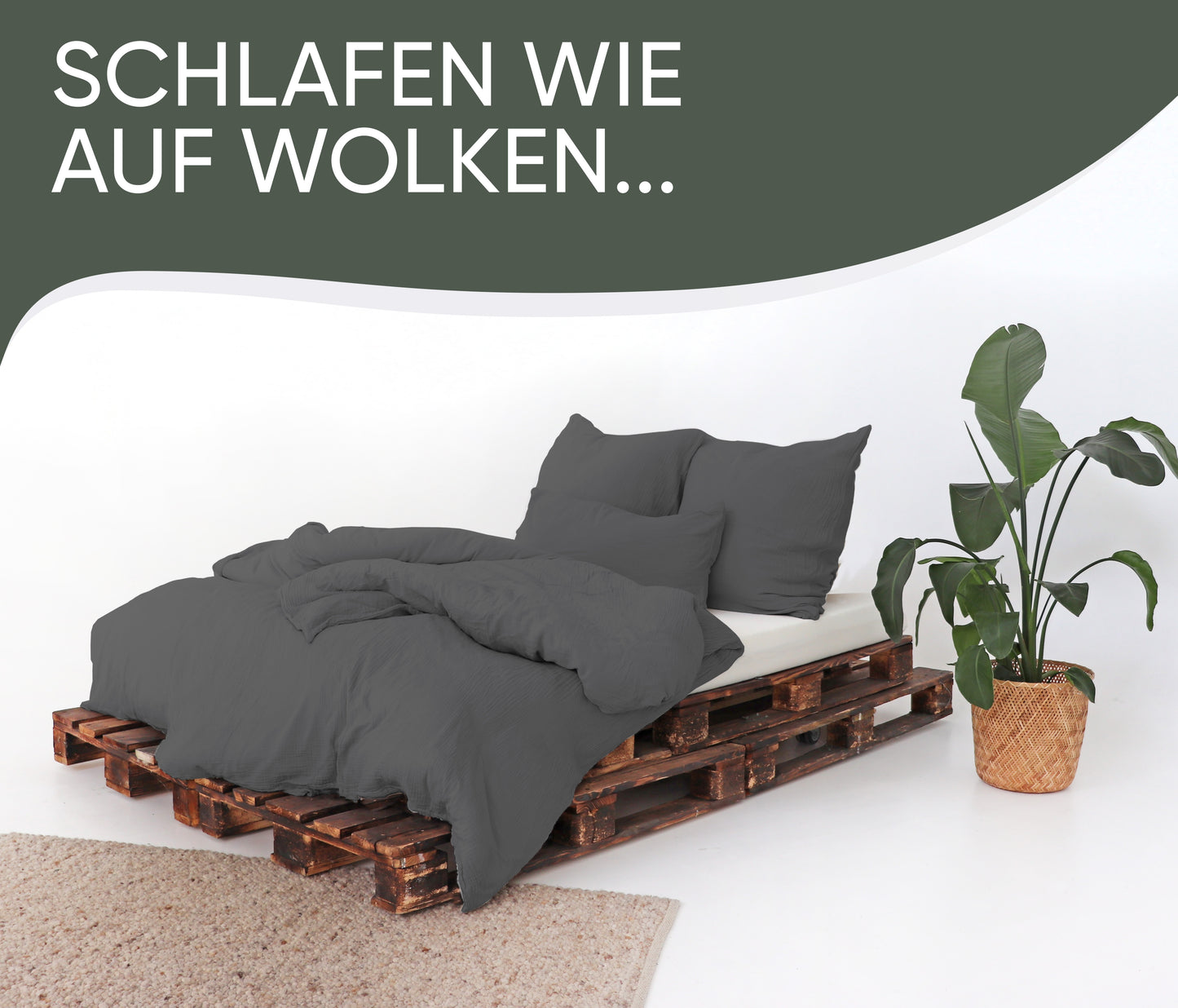 jilda-tex Bio-Bettwäsche Musselin Medina 100% Bio-Baumwolle Knitterlook Bügelfrei Uni Made in Green