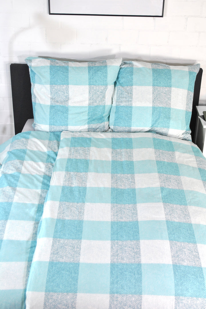 Bettwäsche - Biber - 100% Baumwolle 135x200 cm  "Classic squares - blue"