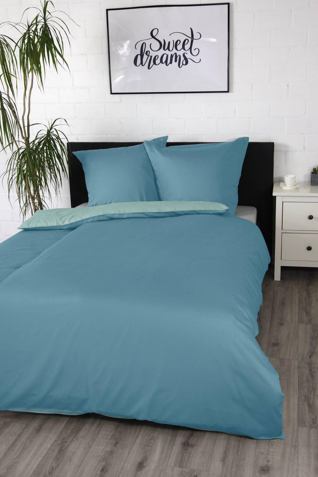 Satin Bettwäsche Uni "Mittelblau"