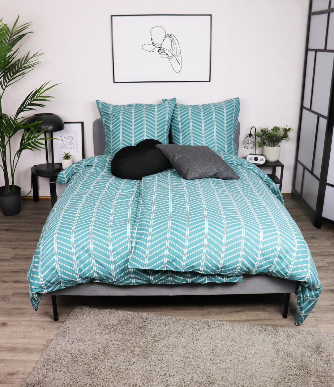 Biber-Bettwäsche - Modern Herringbone - Petrol