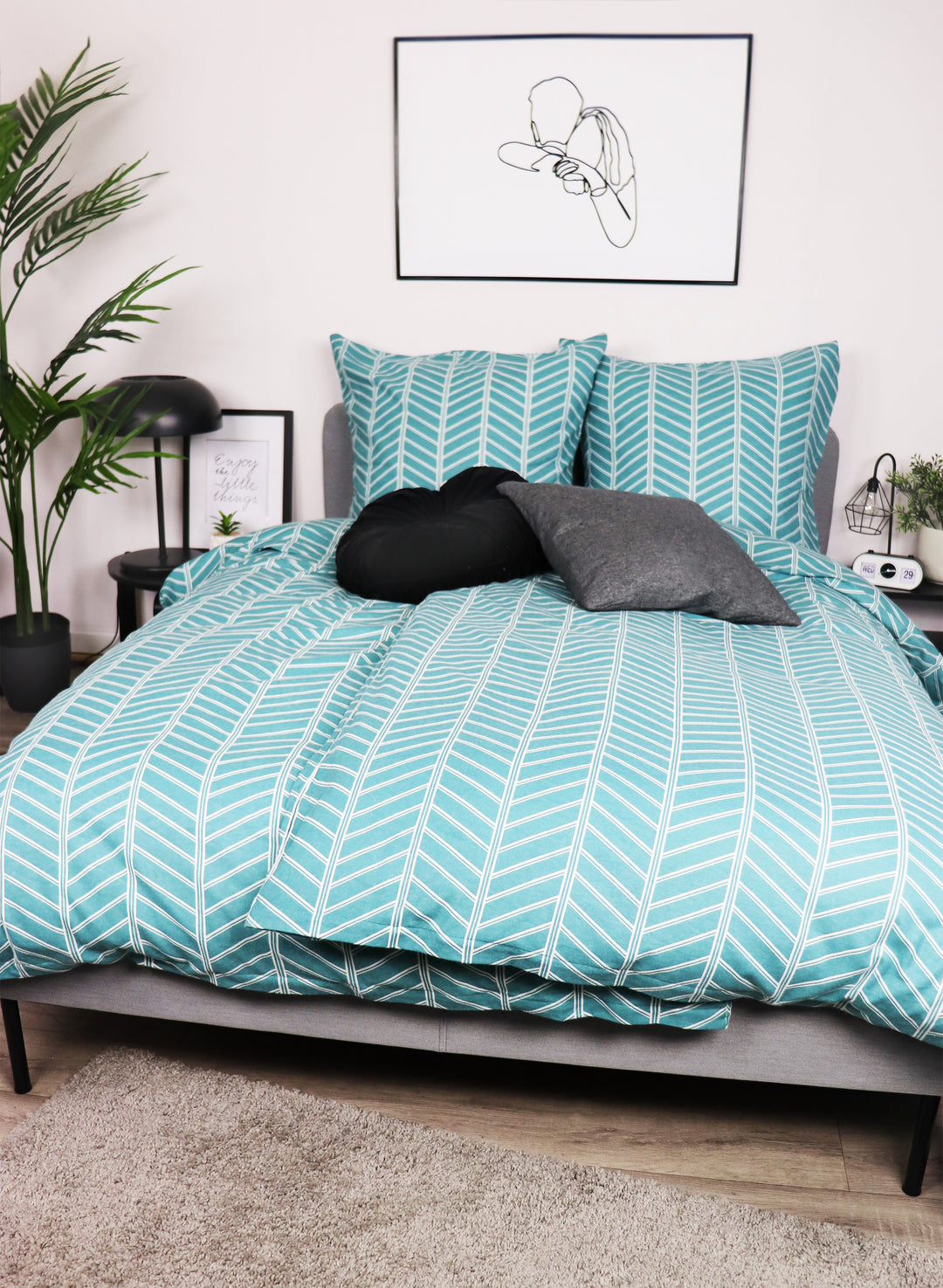 Biber-Bettwäsche - Modern Herringbone - Petrol