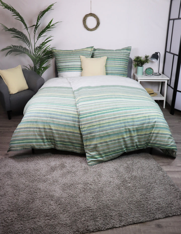 Biber-Bettwäsche "Deep Ocean Stripes" 135x200 cm