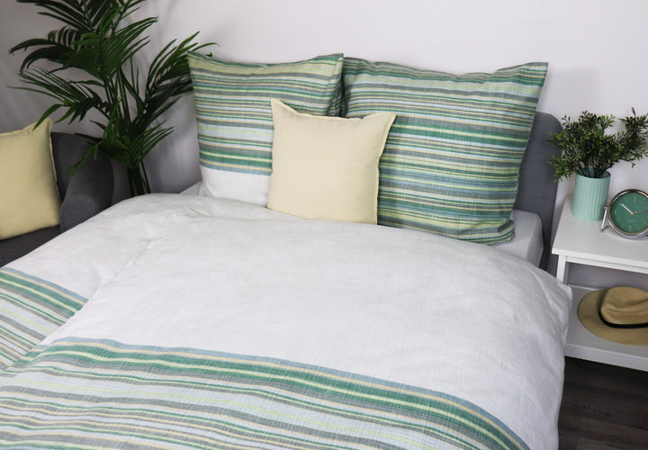 Biber-Bettwäsche "Deep Ocean Stripes" 135x200 cm