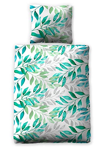 Seersucker-Bettwäsche "Botanic grün" (135x200cm + 80x80cm)