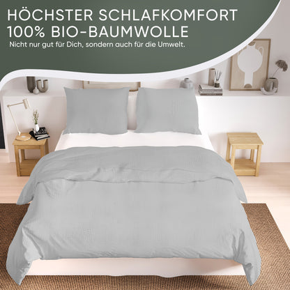 jilda-tex Bio-Bettwäsche Musselin Medina 100% Bio-Baumwolle Knitterlook Bügelfrei Uni Made in Green