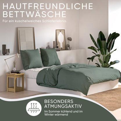 jilda-tex Bio-Bettwäsche Musselin Medina 100% Bio-Baumwolle Knitterlook Bügelfrei Uni Made in Green