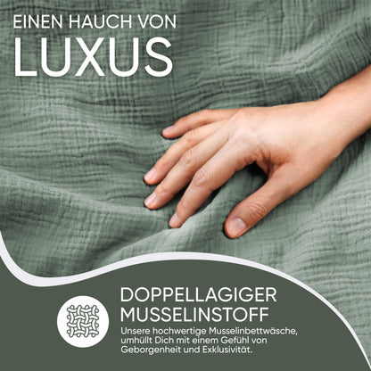 jilda-tex Bio-Bettwäsche Musselin Medina 100% Bio-Baumwolle Knitterlook Bügelfrei Uni Made in Green