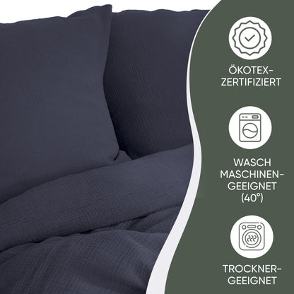 jilda-tex Bio-Bettwäsche Musselin Medina 100% Bio-Baumwolle Knitterlook Bügelfrei Uni Made in Green