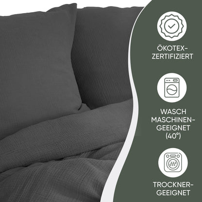 jilda-tex Bio-Bettwäsche Musselin Medina 100% Bio-Baumwolle Knitterlook Bügelfrei Uni Made in Green