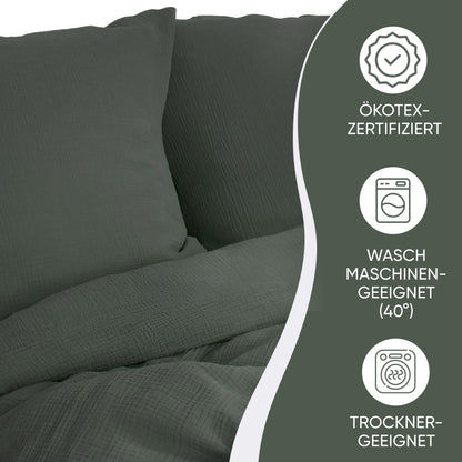 jilda-tex Bio-Bettwäsche Musselin Medina 100% Bio-Baumwolle Knitterlook Bügelfrei Uni Made in Green