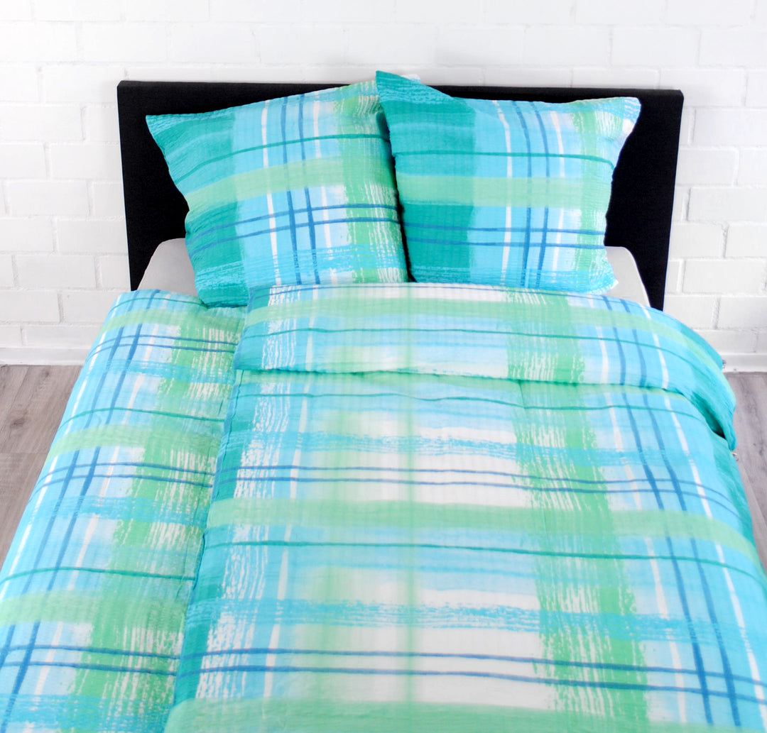 Seersucker-Bettwäsche "Watercolour blue" (135x200cm + 80x80cm)