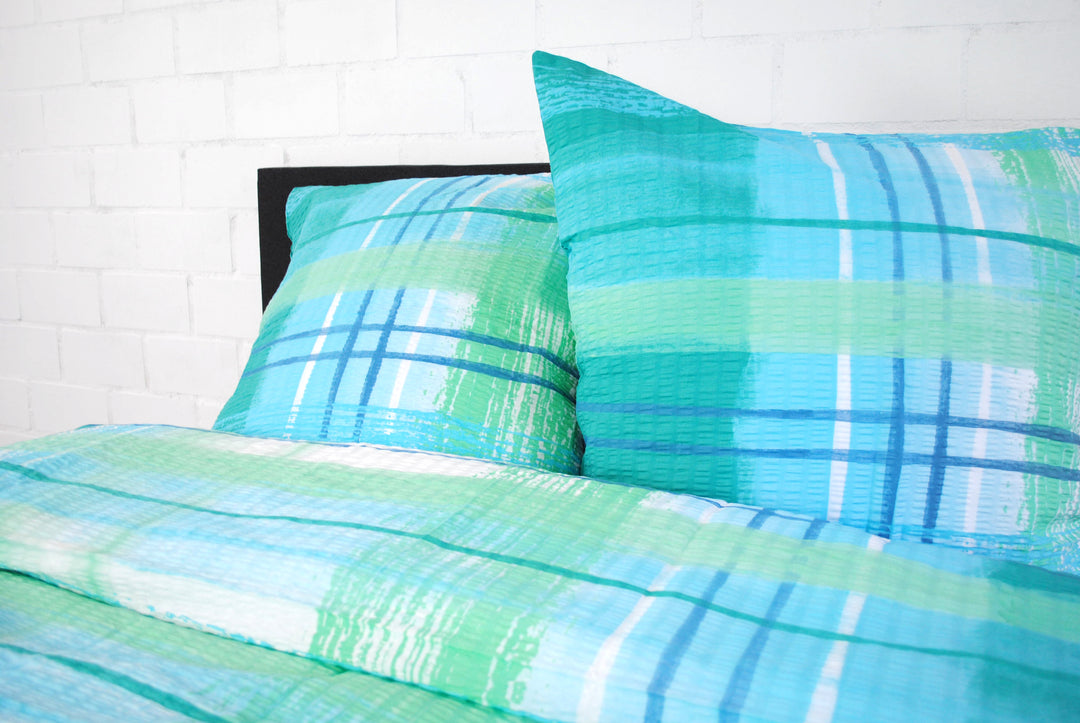 Seersucker-Bettwäsche "Watercolour blue" (135x200cm + 80x80cm)