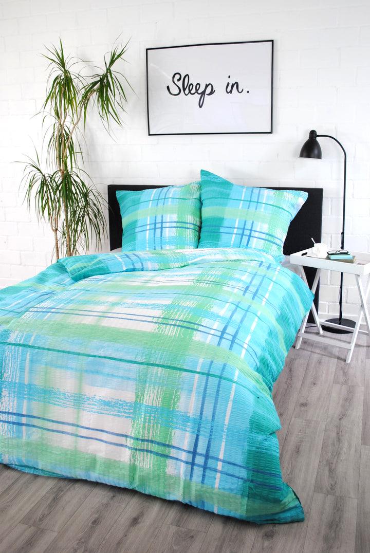 Seersucker-Bettwäsche "Watercolour blue" (135x200cm + 80x80cm)