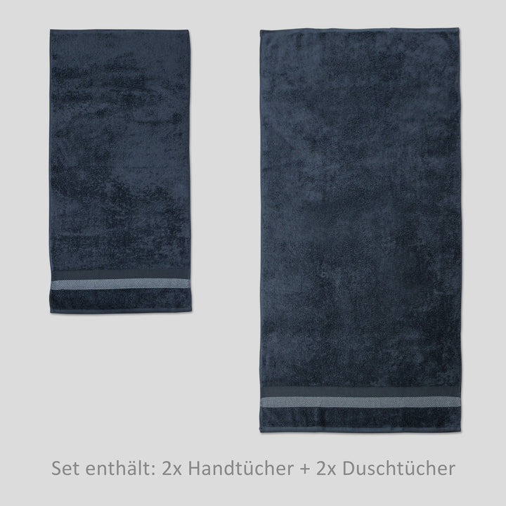 jilda-tex Handtuch Duschtuch Frottierware Set 100% Baumwolle Verschiedene Größen/Farben (2 x Handtuch + 2 x Duschtuch, Dunkelblau)
