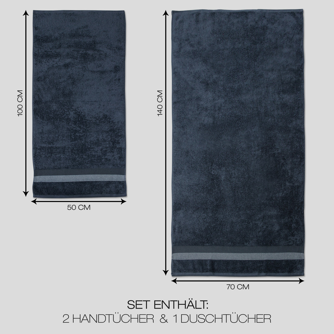 jilda-tex Handtuch Duschtuch Frottierware Set 100% Baumwolle Verschiedene Größen/Farben (2 x Handtuch + 2 x Duschtuch, Dunkelblau)