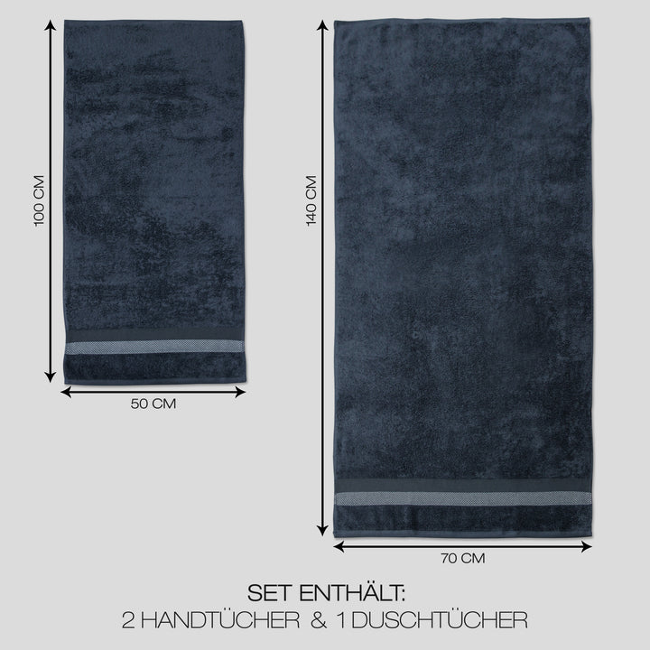 jilda-tex Handtuch Duschtuch Frottierware Set 100% Baumwolle Verschiedene Größen/Farben (2 x Handtuch + 2 x Duschtuch, Dunkelblau)
